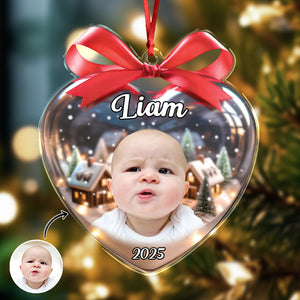 Custom Kid Photo Heart Shaped Acrylic Ornament Christmas Gift For Family CH07 896788