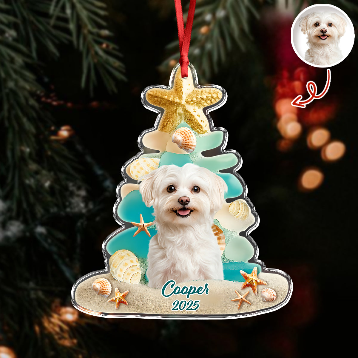 Custom Cute Dog Photo Sea Glass Christmas Acrylic Ornament For Dog Lovers LM32 895997