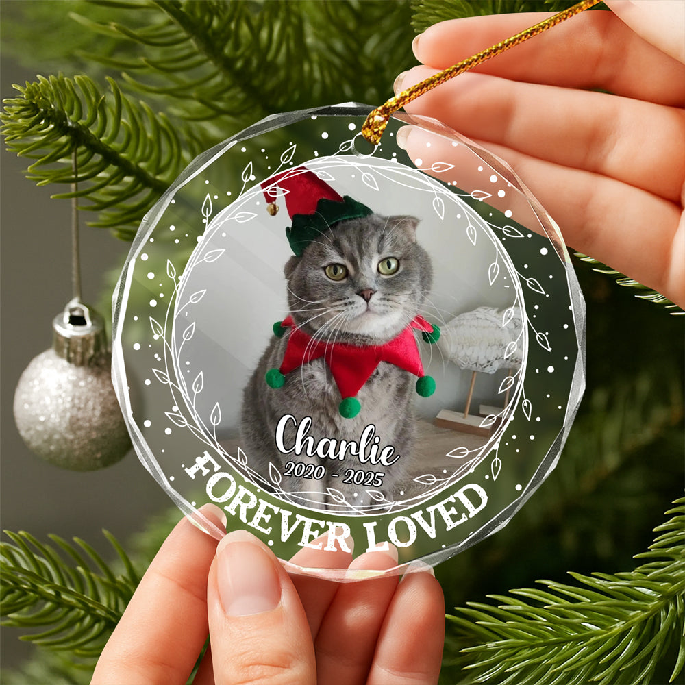 Custom Photo Forever Loved Christmas Glass Ornament Memorial Gift For Cat Lovers TH10 896405