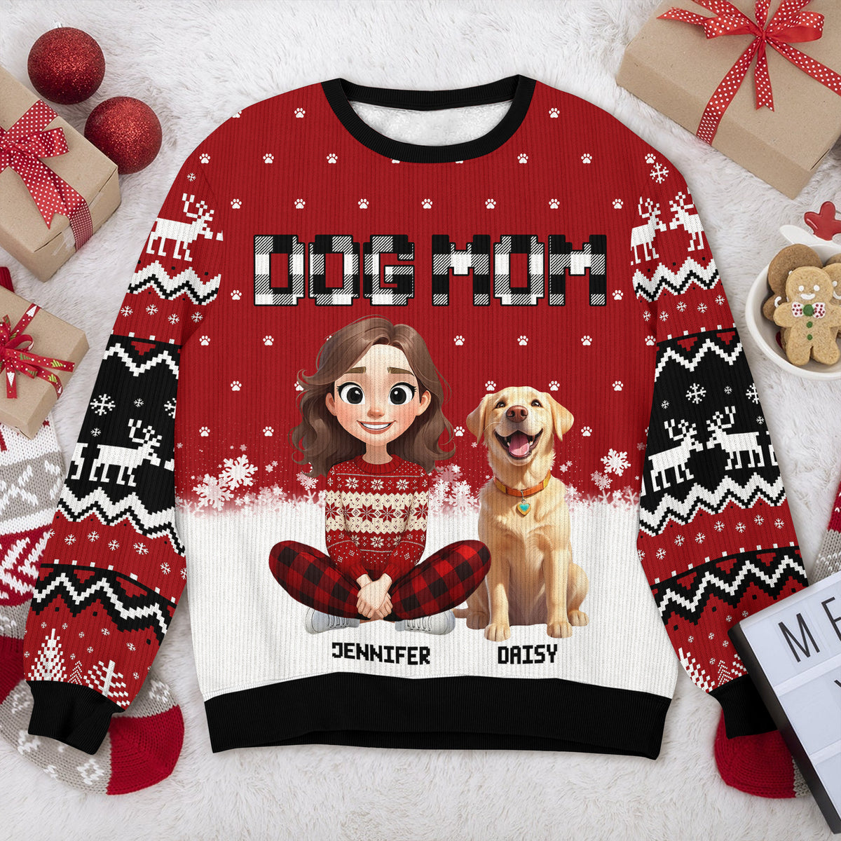 Personalized Dog Mom Christmas Pattern Ugly Sweater Christmas Gift HA75 898068