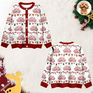 Custom Pet Photo Pencil Drawing Christmas Ugly Cardigan For Pet Lovers LM32 897133