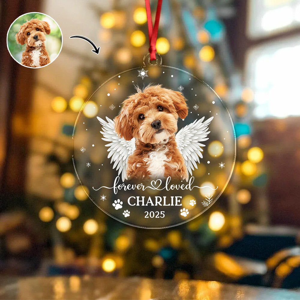 Custom Dog Photo Forever Loved Memorial Acrylic Ornament HA75 897032