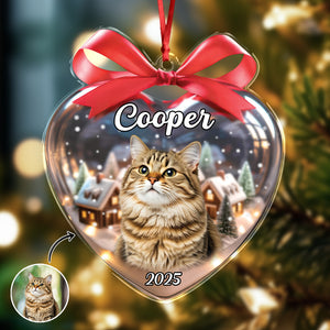 Custom Cat Photo Heart Shaped Acrylic Ornament Christmas Gift For Cat Lovers CH07 899488