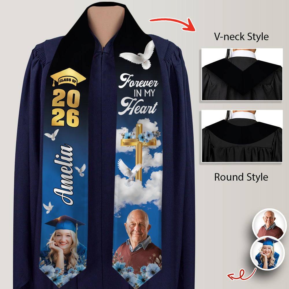 Custom Photo In Loving Memory Family - Class Of 2026 Graduation Stoles Keepsake LM32 897691