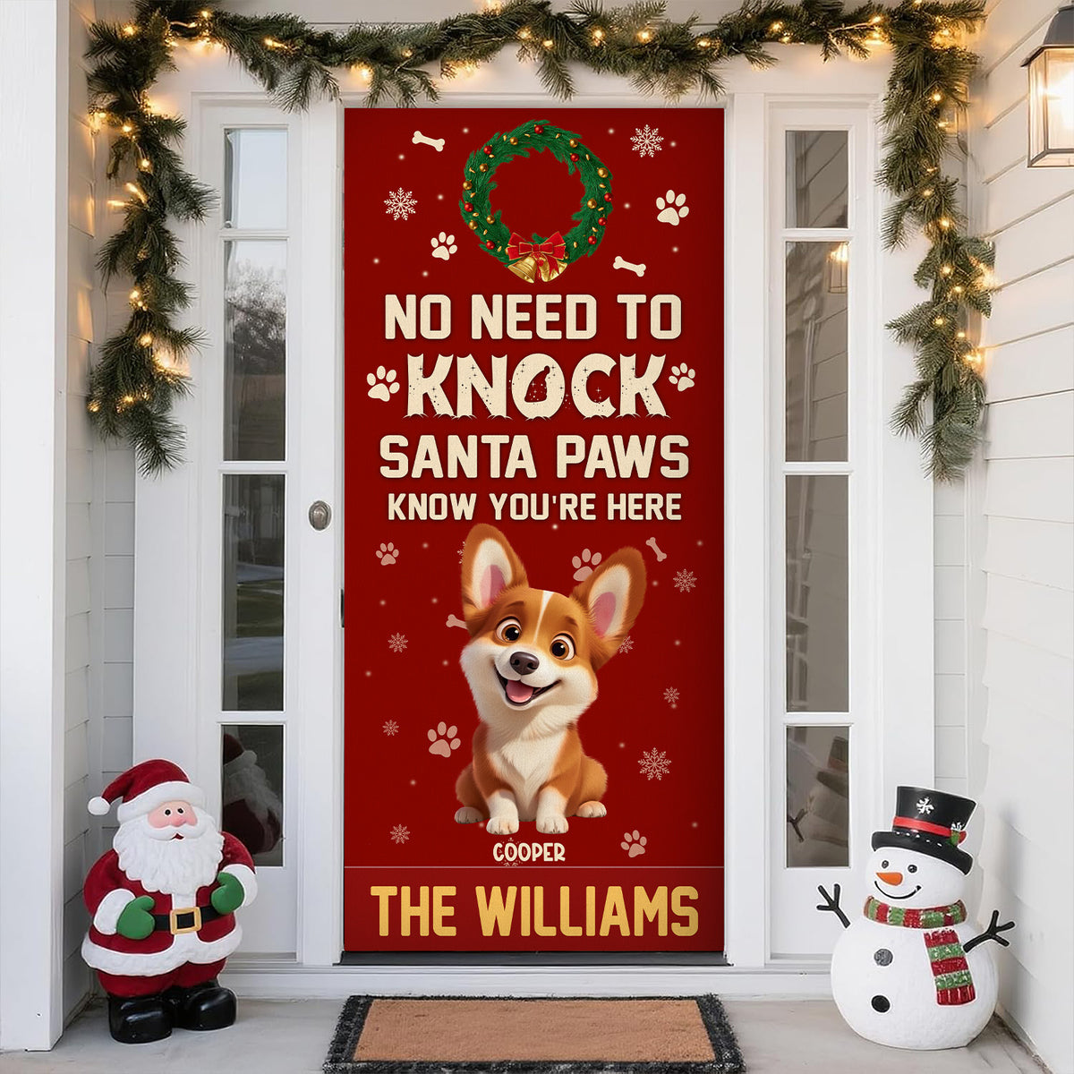 No Need To Knock Santa Paws Know You're Here Personalized Cute Dog Christmas Door Cover CH07 899952