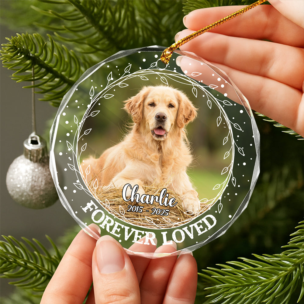Custom Photo Forever Loved Christmas Glass Ornament Memorial Gift For Dog Lovers TH10 896403