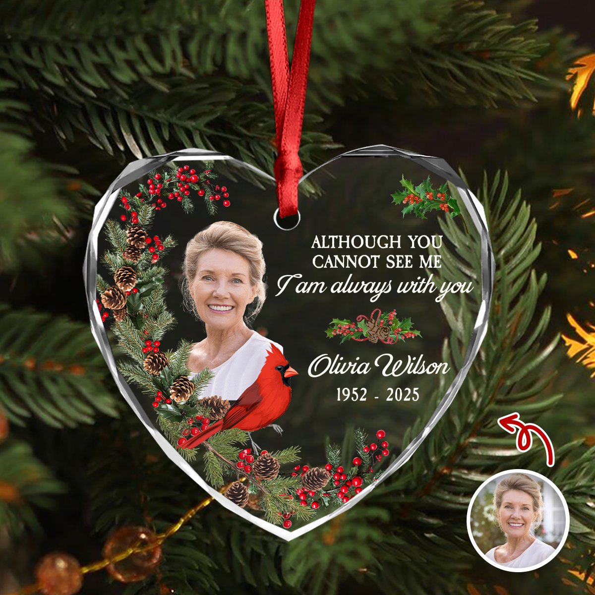 Custom Photo I'm Always With You Memorial Glass Ornament, Loss of Dad/Mom Gift HO82 894764