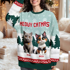 Personalized 3D Cute Cat Meowy Christmas Ugly Sweater For Cat Lovers LM32 895995