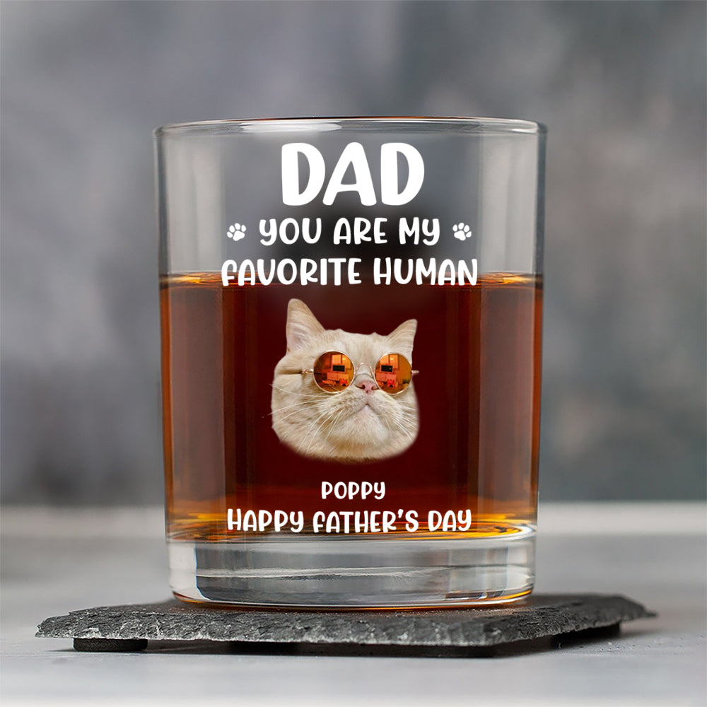 Custom Funny Face Dog Cat - Dad, You’re My Favorite Human Rock Glass HA75 892418