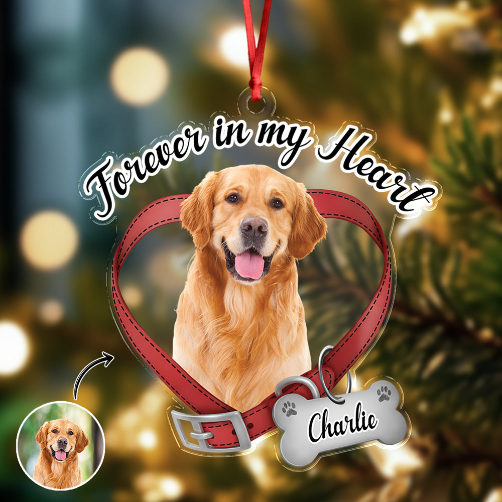 Custom Dog Photo Forever In My Heart Memorial Acrylic Ornament HA75 897520