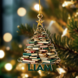 Personalized Name Book Christmas Tree Wood Ornament Book Lover Gift HA75 897492