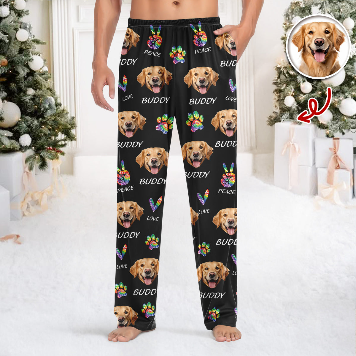 Custom Photo Peace, Love, Dog Sweatpants HA75 897678