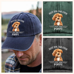 Custom Photo Best Dog Dad/Mom Ever Washed Denim Baseball Cap HO82 893894