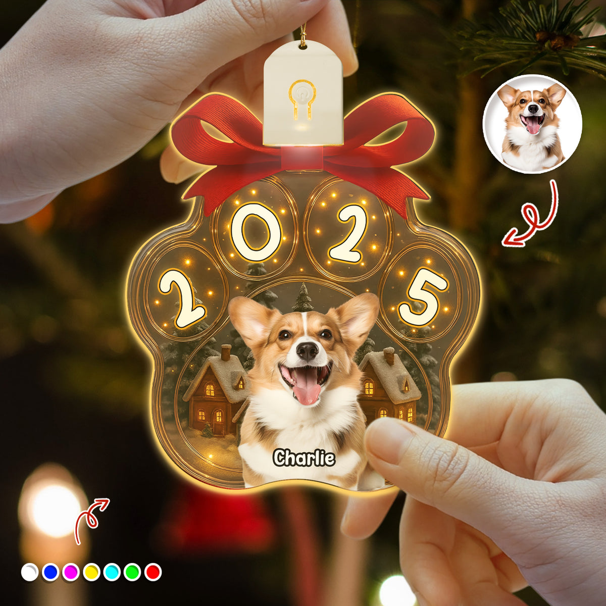 Custom Cute Dog Photo Personalized Dog Paw Christmas Led Ornament CH07 896778