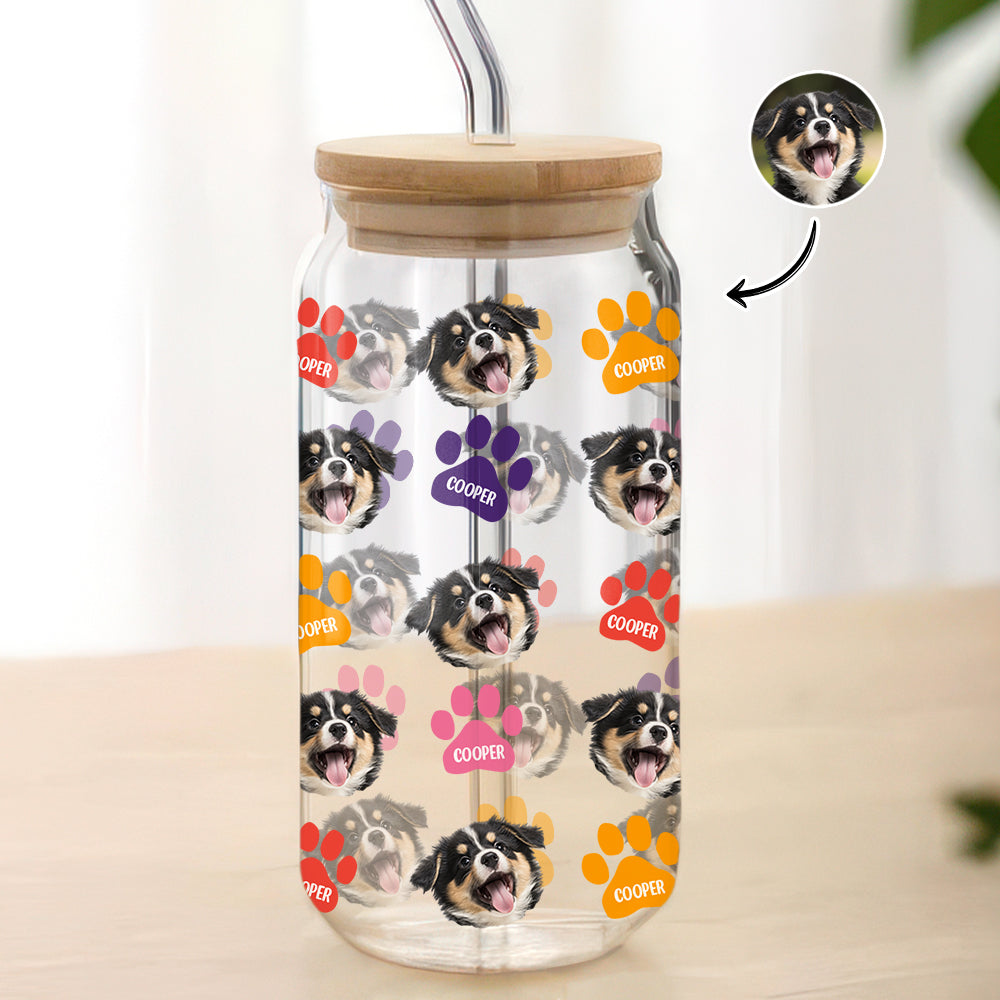 Custom Photo Name Area Paws Glass Can With Lid Gift For Pet Lovers HO82 900570