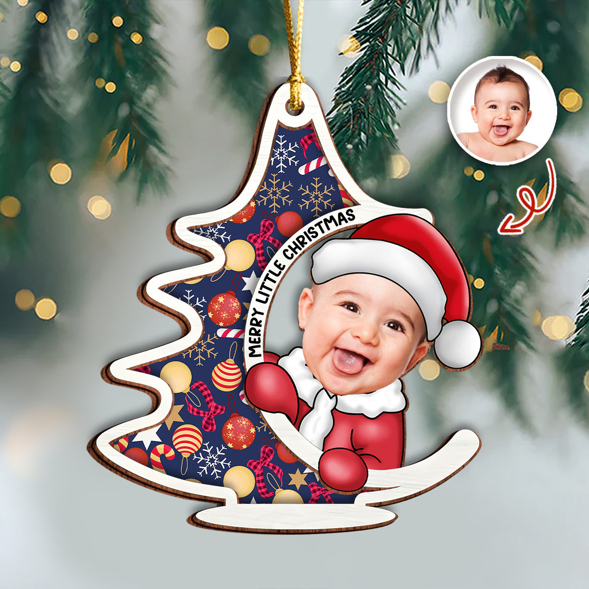 Custom Photo First Christmas Tree Baby Santa - Personalized 2 Layered Wood Ornament CH07 899132