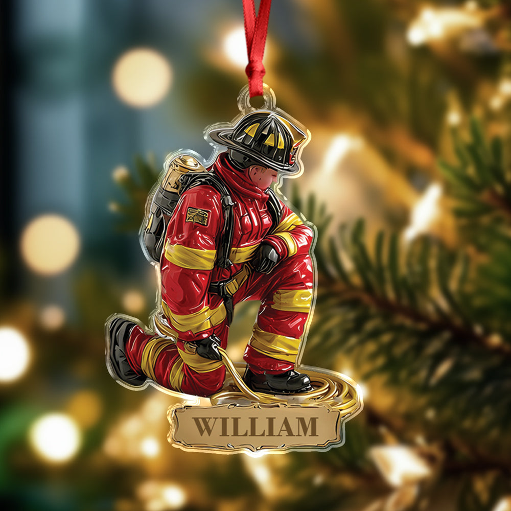 Personalized Name Proud Of Firefighter Christmas Acrylic Ornament LM32 897215