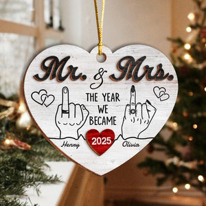 Mr and Mrs Wedding Gifts - First Christmas Married Layer Wooden Ornament For Couples CH07 896806