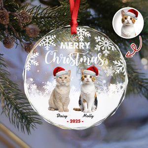 Custom Photo Meowy Christmas Glass Ornament For Cat Lovers HA75 897488