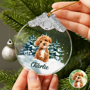 Custom Dog Photo Metal Top Glass Ornament For Christmas HA75 897170