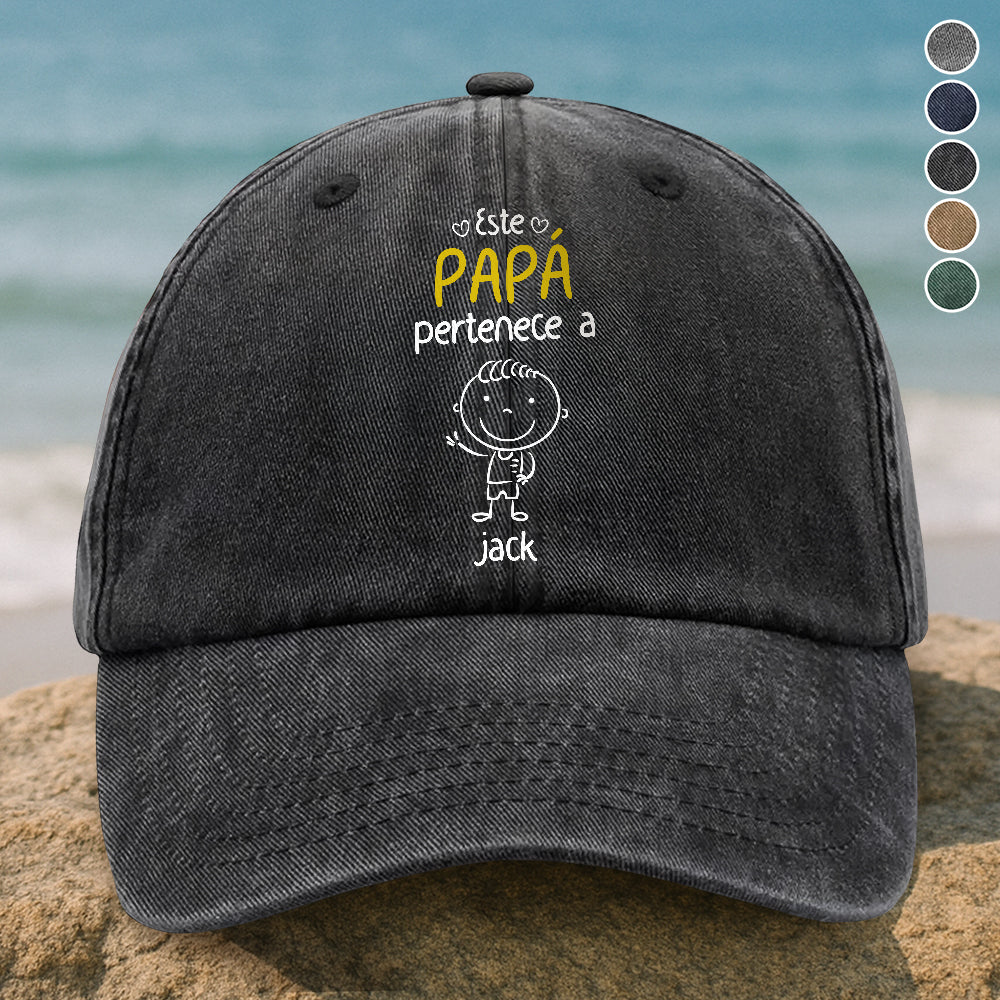 Este Abuelo Papá Pertenece A – Gorra de Mezclilla Vintage Lavada Personalizada HA75 897688
