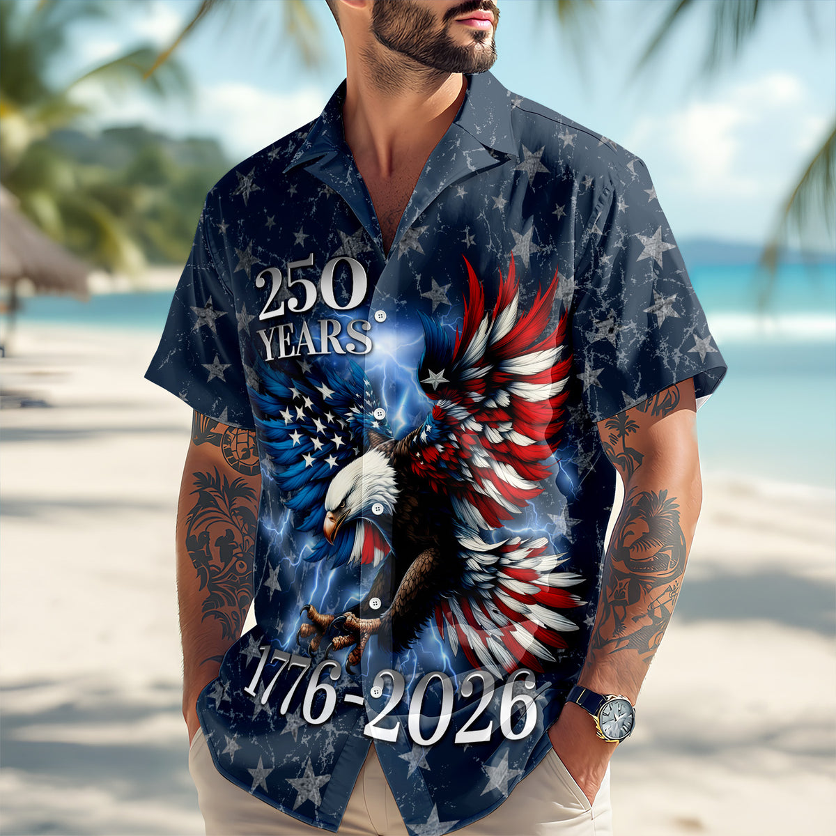 Personalized 250th Anniversary Eagle Patriotic American Hawaiian Shirts CH07 910526