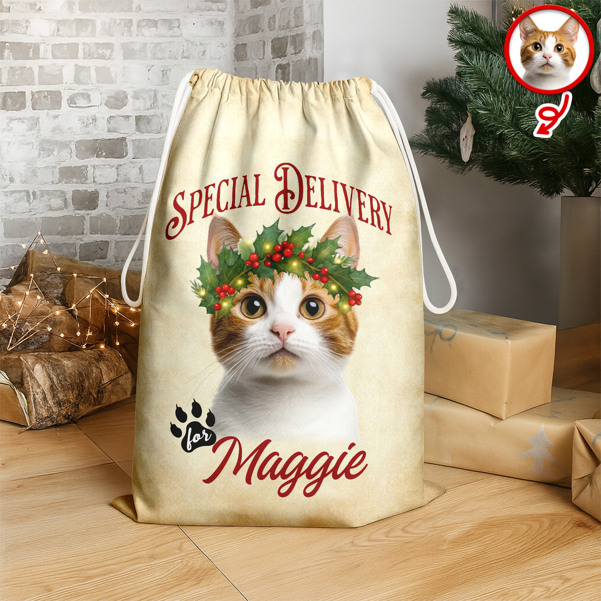 Personalized Cat Santa Christmas Bag Custom Cat Name Christmas Sack Special Delivery CH07 899416