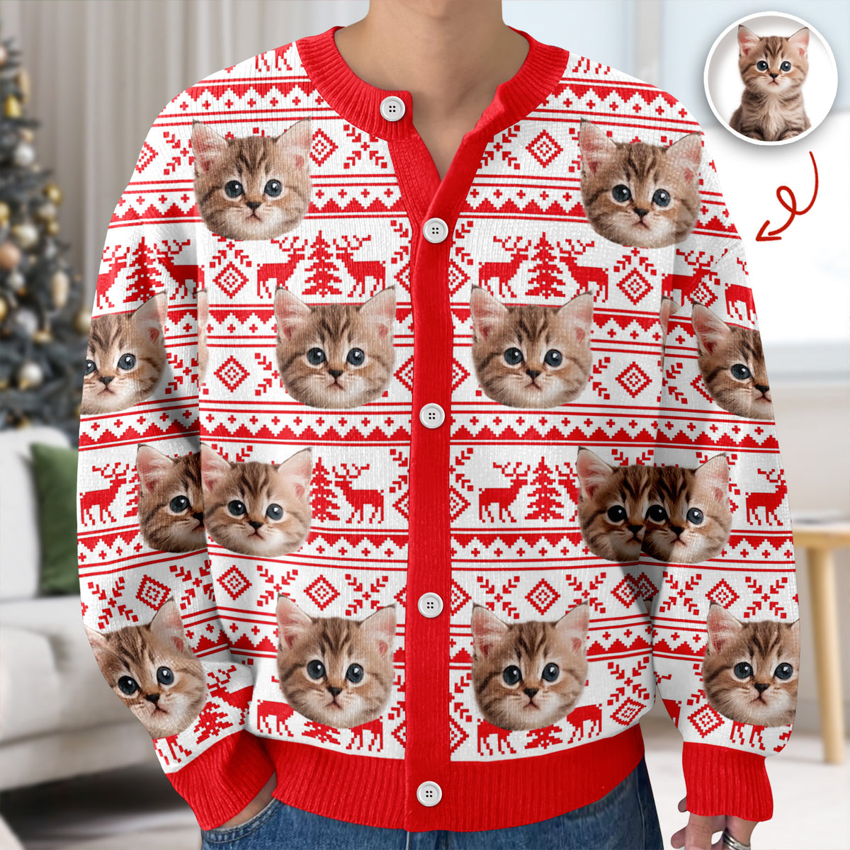 Custom Cat Photo Ugly Cardigan Gift For Cat Lovers LM32 897127