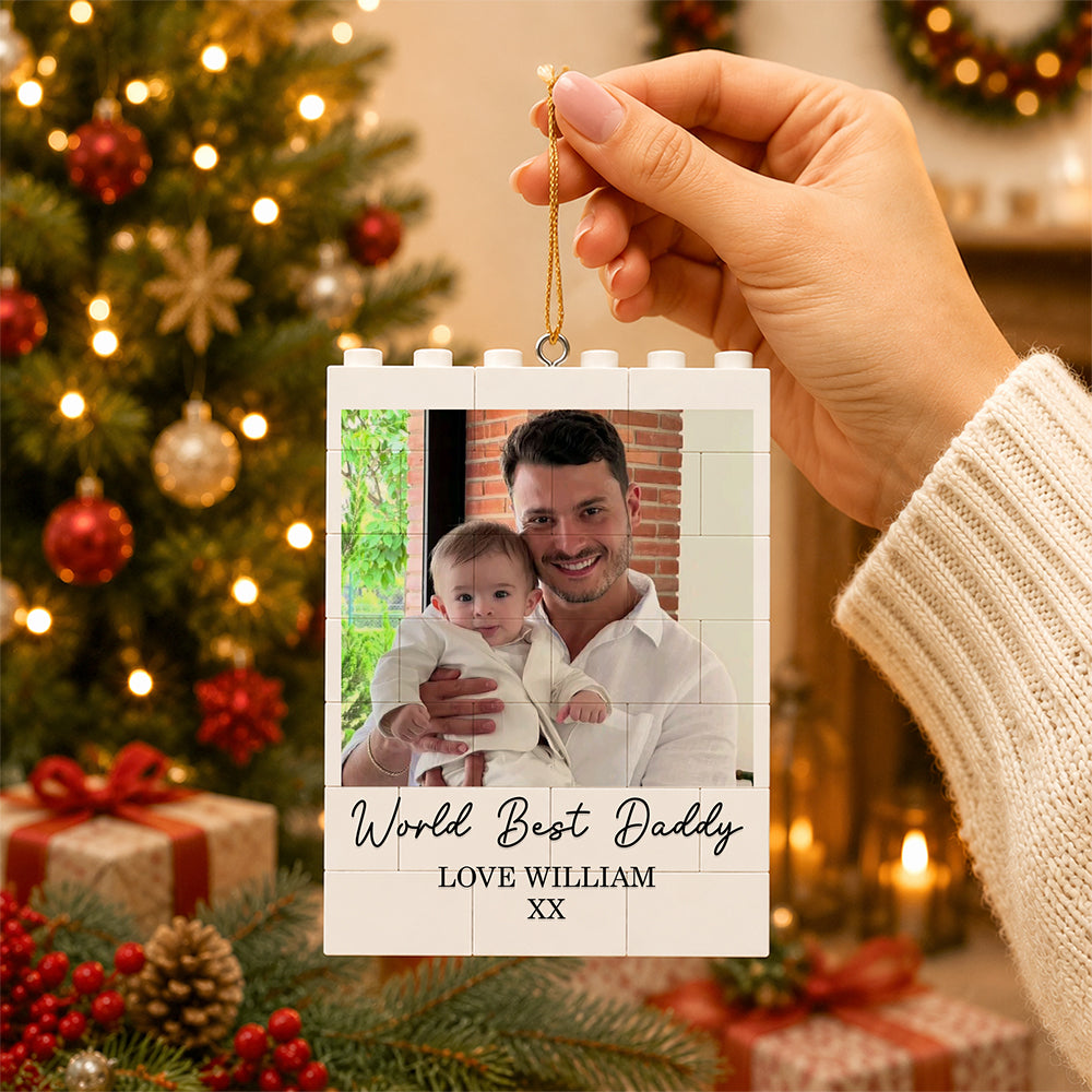 Custom Photo World's Best Daddy Merry Christmas Building Blocks Ornament LM32 669957
