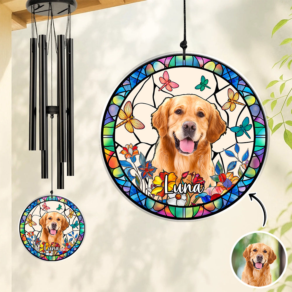 Custom Dog Photo With Flower Memorial Acrylic Wind Chimes For Dog Lovers HO82 894848