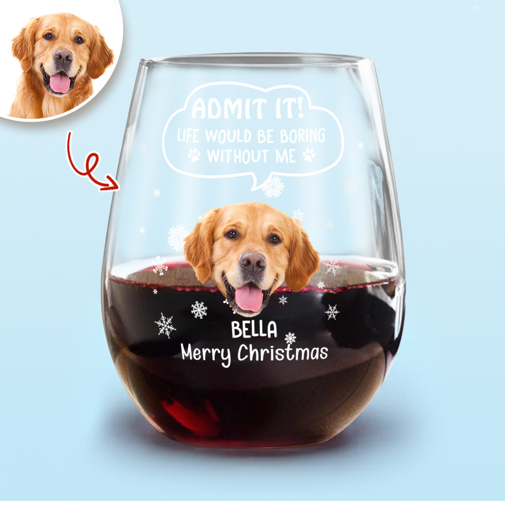 Custom Photo Admit it! Christmas Would Be Boring Without Me Stemless Wine Glass CH07 896416