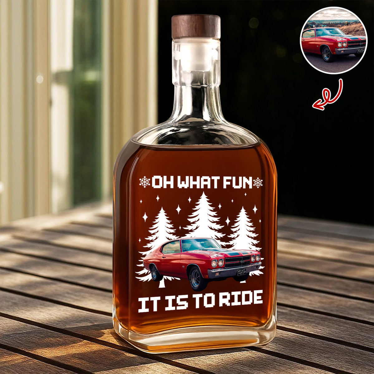 Custom Car Photo Oh What Fun It Is To Ride Whiskey Bottle HA75 898146