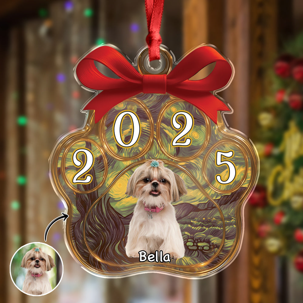 Custom Cute Dog Photo Van Gogh Christmas 2025 Acrylic Ornament LM32 895629