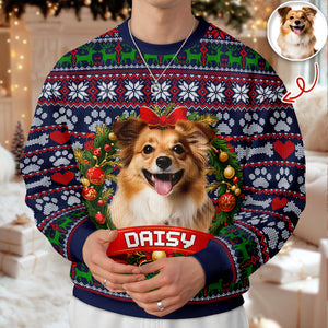 Custom Dog Photo With Christmas Wreath Ugly Sweater TH10 896273