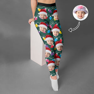 Custom Human Face Photo With Colorful Christmas Lights Legging HO82 900480
