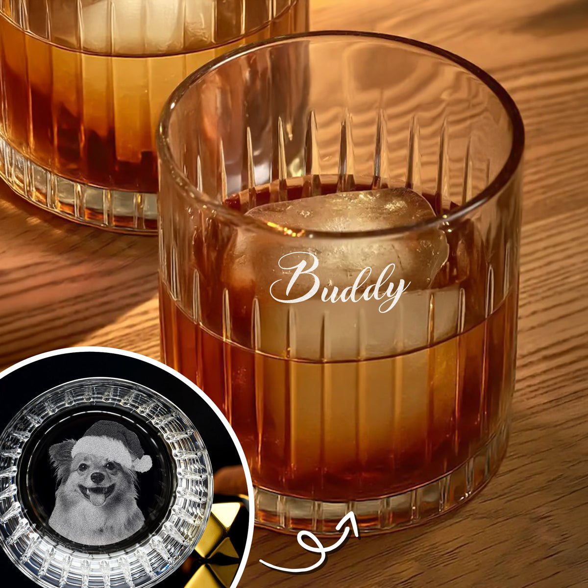 Custom Your Dog Photo And Name Vertical Line Whiskey Glass TH10 894515