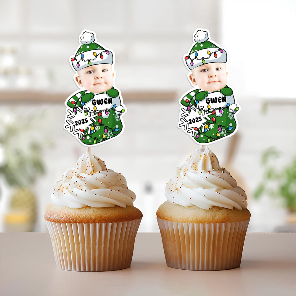 Custom Photo Peeking Baby First Christmas - Personalized Cupcake Toppers LM32 895781