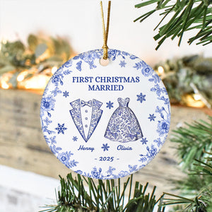 First Chirstmas As a Mr Mrs Personalized Circle Ceramic Ornament Christmas For Husband Wife CH07 896940