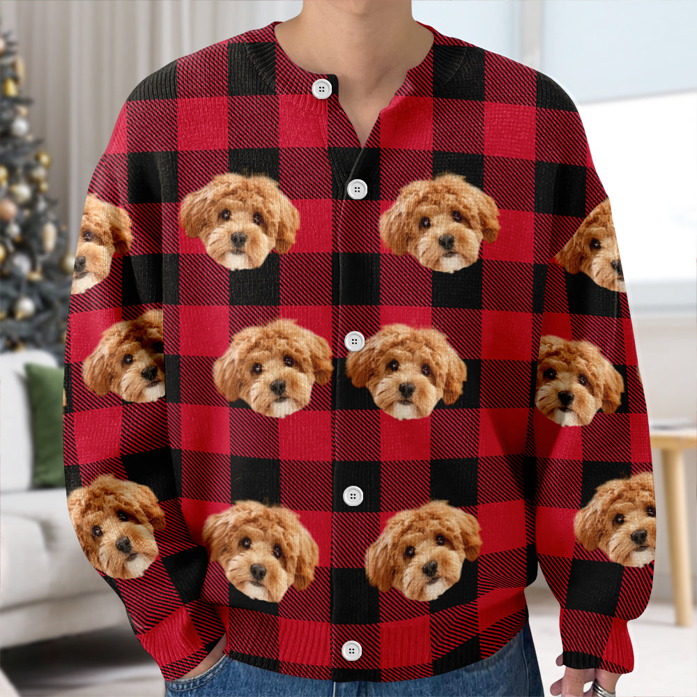 Custom Dog Face Photo With Christmas Pattern Ugly Cardigan CH07 899822