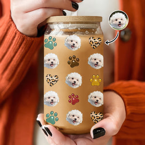 Custom Dog Cat Pet Photo Glass Can With Lid Gift for Pet Lovers HA75 898296