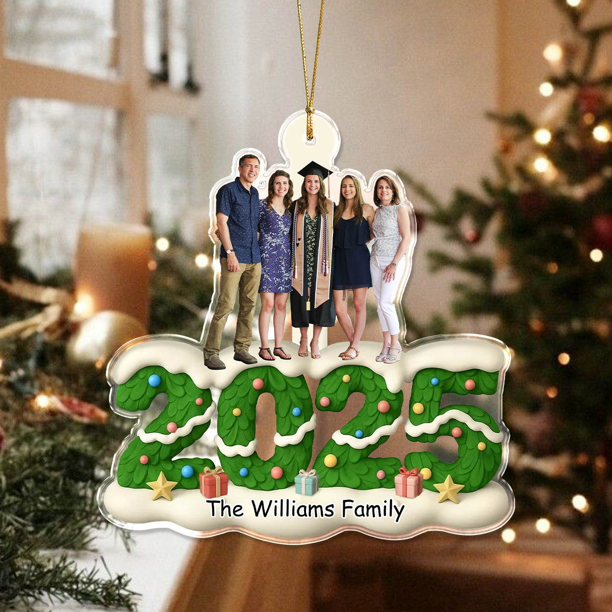 Custom Photo Green Christmas Tree Family Acrylic Ornament Gift For Mom, Dad, Brother, Sister, Kids HO82 900212