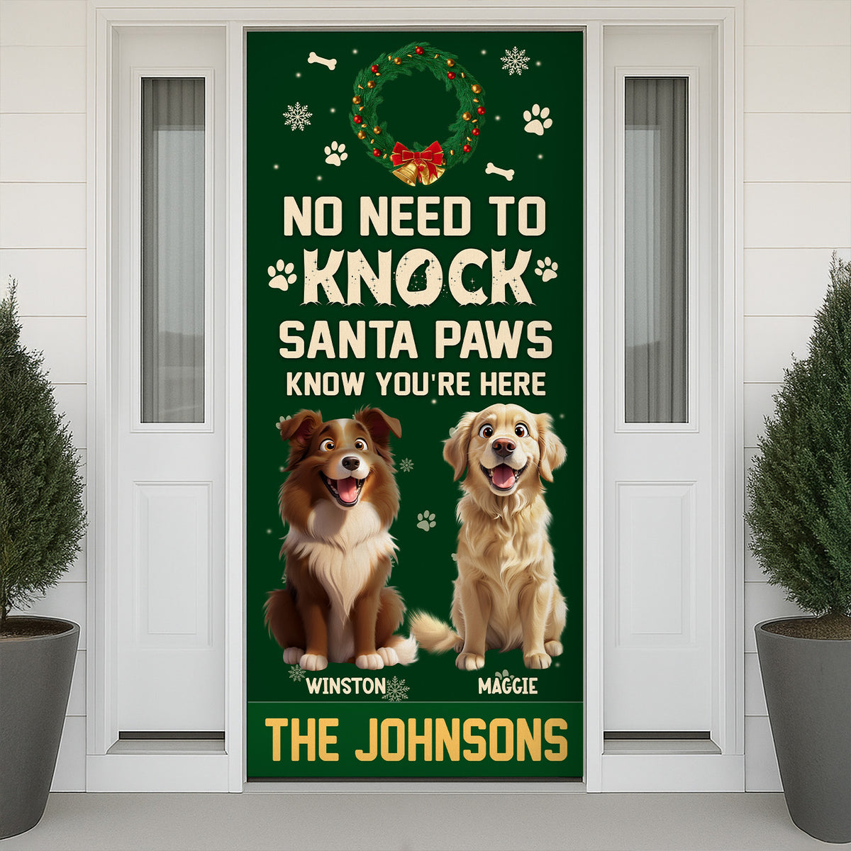 No Need To Knock Santa Paws Know You're Here Personalized Cute Dog Christmas Door Cover CH07 899952