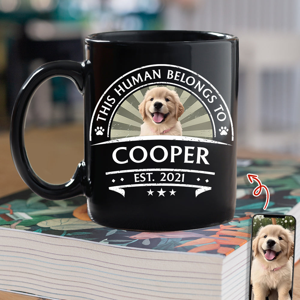 Custom Dog Photo This Human Belong To Black Mug Gift For Dog Lovers LM32 895101