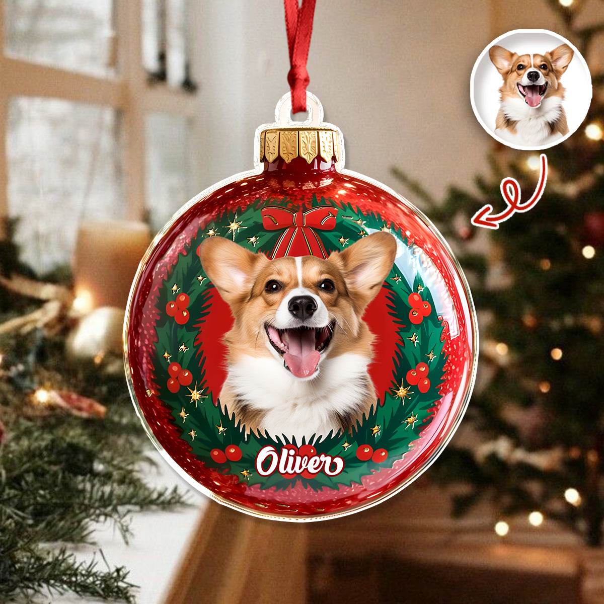 Custom Photo Dog Christmas Acrylic Ornament HA75 897566