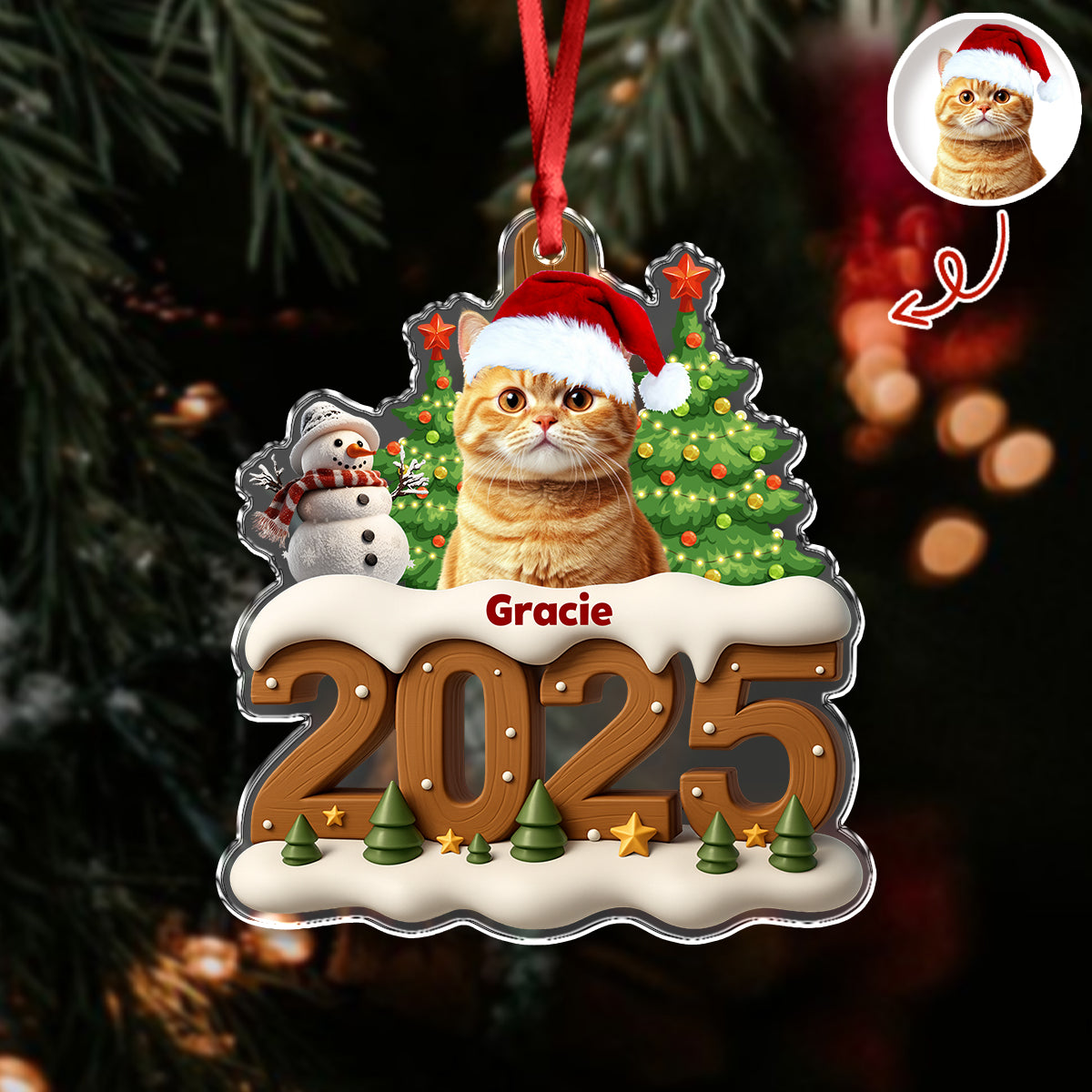 Custom Cat Photo Cozy Xmas Crew Acrylic Ornament Personalized Gift For Christmas HO82 900134