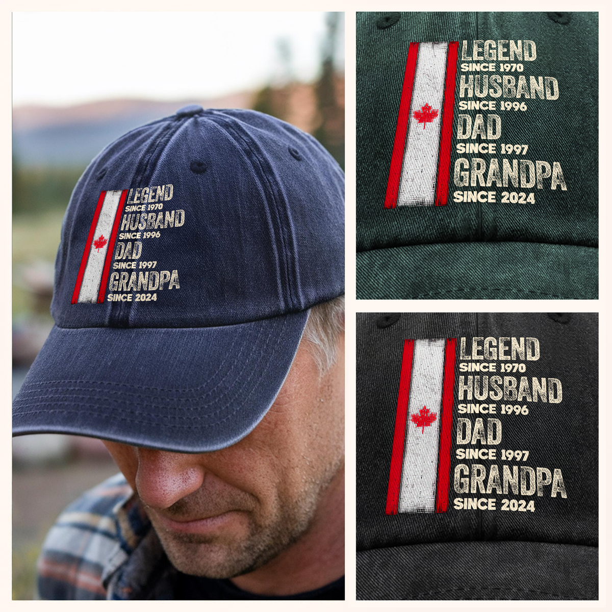 Custom American Flag Legend, Husband, Dad And Grandpa Washed Denim Baseball Cap LM32 895001