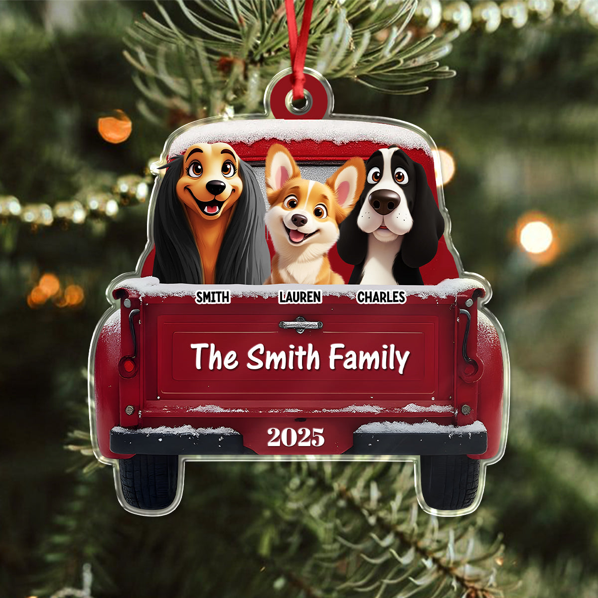 Personalized Dogs With Red Truck Christmas Acrylic Ornament Gifts For Dog Lovers TH10 896683