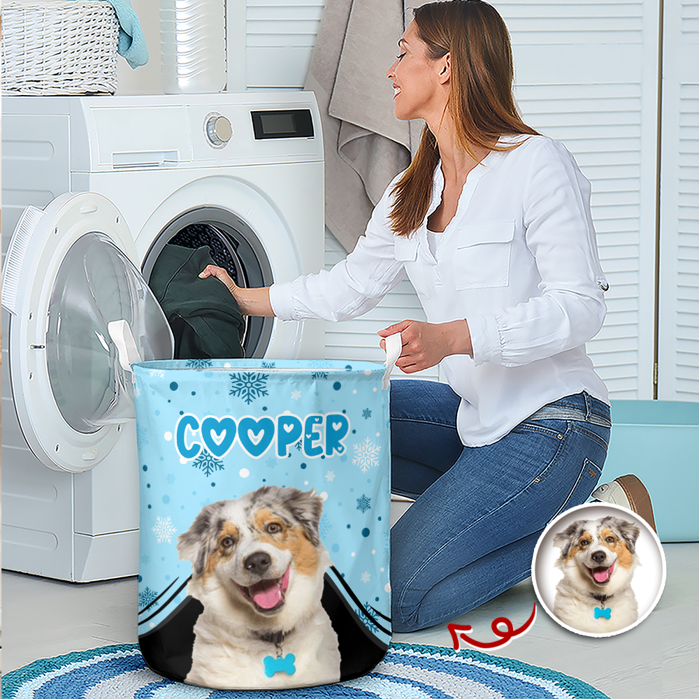 Custom Dog Photo Paws Off My Laundry - Personalized Laundry Basket CH07 896564