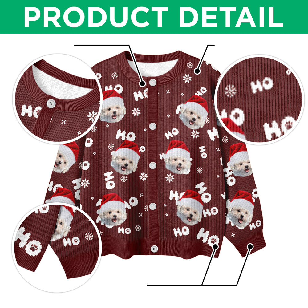 Custom Puppy Photo Ho Ho Ho Chritsmas Cardigan Gift For Pet Lovers CH07 899906