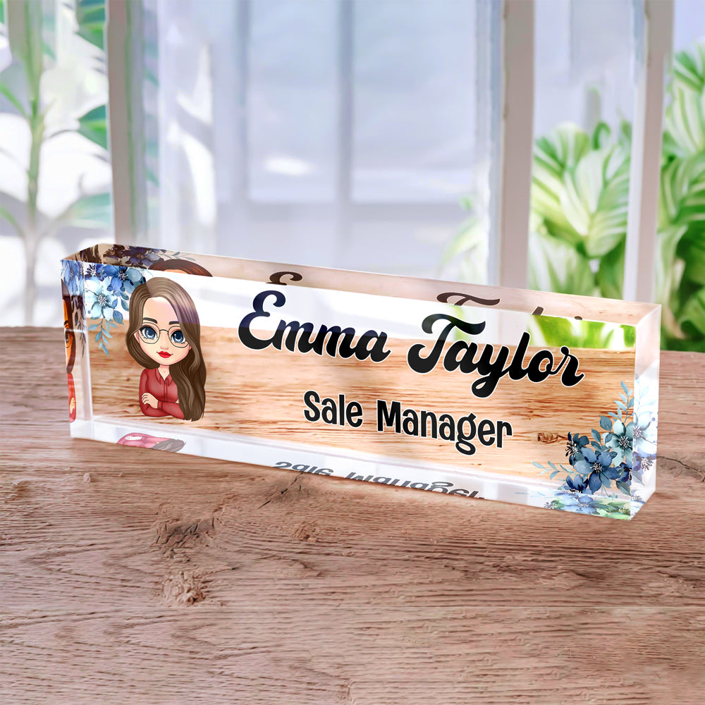 Personalized Daisy Flowers Acrylic Desk Name Plate Gift for Teacher, Colleagues, Coworkers HA75 892744